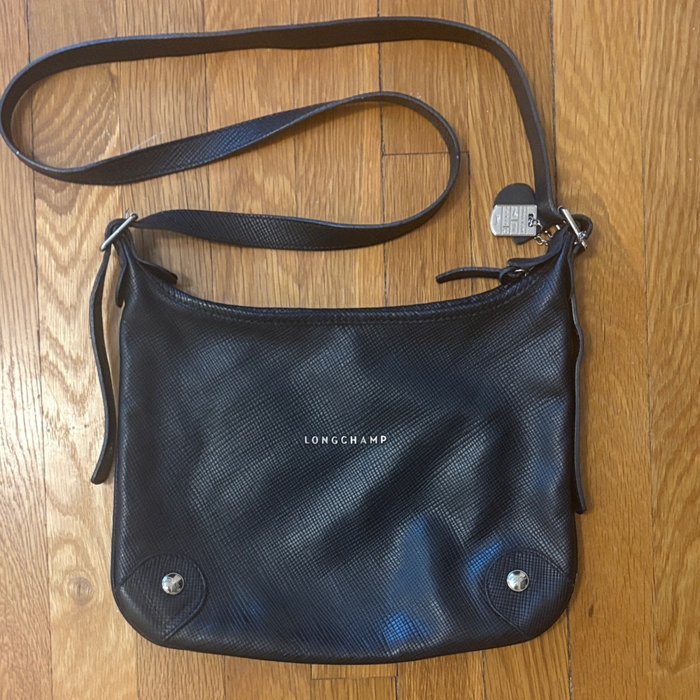 Longchamp Vintage Black Textured Leather Crossbody Bag